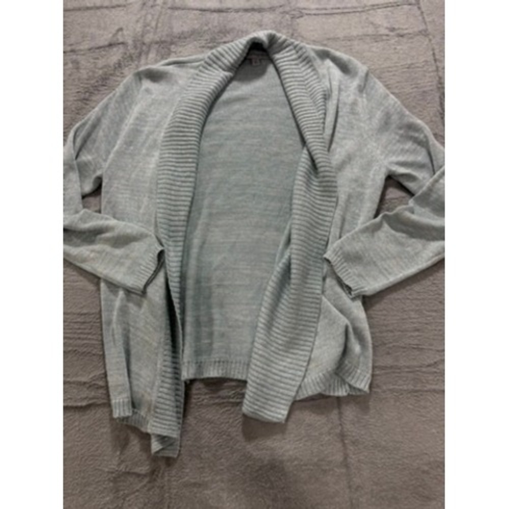 Samantha Grey Cardigan Sweater Open Front Lightweight Metallic Knit Sz M‎